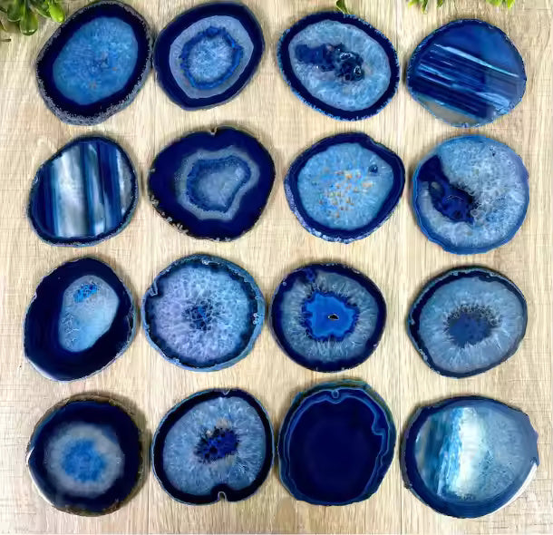 Natural Blue Agate Coasters with Gold Edge - Set of 4