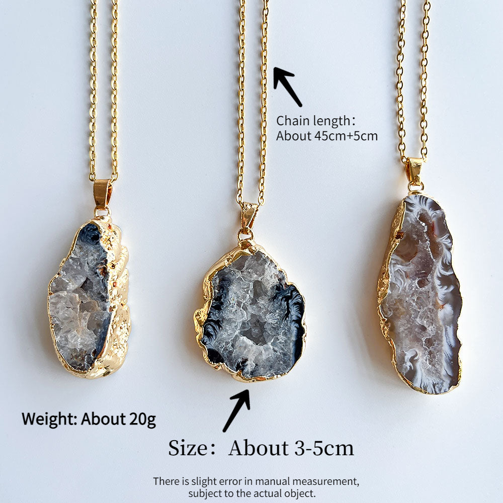 Raw Agate Slice Pendant | 18K Gold-Plated Crystal Healing Necklace